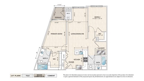 Floor plan for 2 beds, 2 baths, 1118 sqft